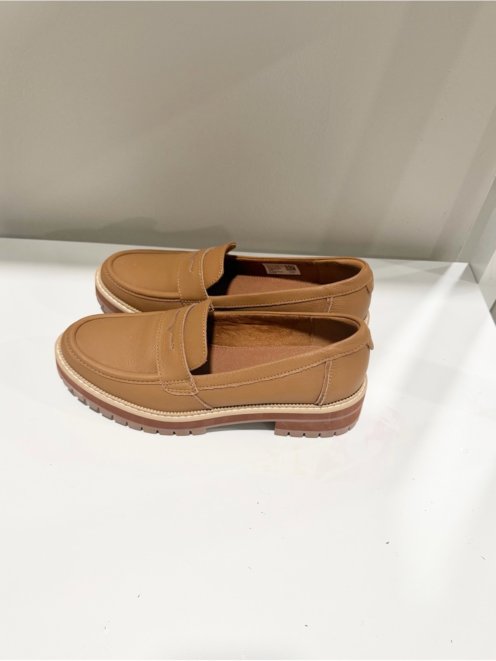 TOMS Cara Brown Leather Minimalist Quiet Luxury Chunky Penny Loafers - Size 8 - Picture 5 of 10